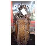 Metal & Amber Glass Hanging Lantern