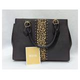 NEW AUTHENTIC Michael Kors Marilyn Black Leather Satchel with Genuine Calf Hair Trim