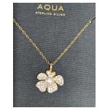 AQUA Sterling Silver Floral Pendant Necklace