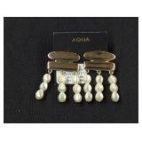 Designer Gold Tone and Faux Pearl Dangle Earrings