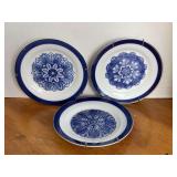 3 COBALT/WHITE LUNCHEON PLATES
