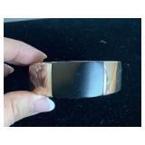 MONET HEAVY WIDE SILVERTONE BANGLE W/ BLACK ACCENT - CHECKOUT