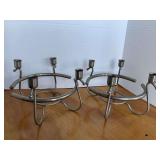 PAIR SILVERTONE METAL 4 CANDLE DECORATIVE HOLDERS 9" ROUND