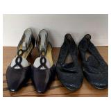 USED AEROSOLA NAVY SLIP ONS SIZE 8 1/2 & USED CARESSA NAVY LOW LEATHER HEELS SIZE 8 NARROW