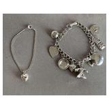 SILVERTONE CHARM BRACELET AND SILVER TONE CHAIN BRACELET W/ FLOATING PUFF HEART - CHECKOUT