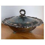 VINTAGE COVERED SILVERPLATE CASSEROLE DISH 11 1/2" ROUND