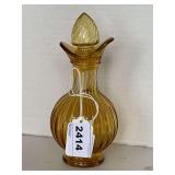 VINTAGE AVON AMBER RIBBED GLASS CRUET 7" TALL