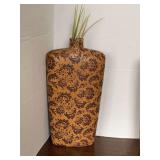 TALL POTTERY WOOD LOOK DECORATIVE VASE 16" TALL X 8" WIDE