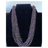 KENNETH JAY LANE 19 STRAND BEADED BLUE/GOLD 16" CHOKER - CHECKOUT