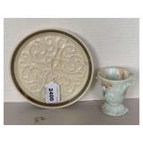 ANTIQUE LENOX STERLING SILVER EDGE PORCELAIN SMALL PLATE 6 1/2" ROUND & VINTAGE AGATE SMALL VASE 3" TALL