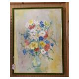 VINTAGE EXTRA LARGE ORIGINAL FLORAL OIL ON CANVAS BY GASQUET 31" X 42"