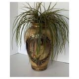 VINTAGE TALL CERAMIC VASE WITH HANDPAINTED VICTORIAN GIRL ON EACH SIDE W/ GREENERY 14" TALL X 9" WIDE