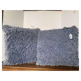TWO 18X18 BLUE SHAG PILLOWS