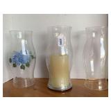 2 GLASS 11" TALL GLOBES & CRACKLED GLASS GLOBE W/ CANDLE & BASE 12" TALL