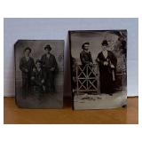 2 ANTIQUE TIN PHOTOGRAPHS 3" X 3 1/2"