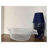 WHITE WIRE ROUND BASKET 11" & 6 NEW NAVY SMALL SHADES