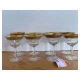 8 ANTIQUE TIFFIN "MINTON" OPTIC GOLD WITH WIDE 22KT GOLD RIM SHERRY GLASSES