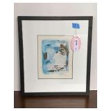 1993 FRAMED/MATTED WATERCOLOR GOLD LEAF ABSTRACT SIGNED BY HENNEMAN 15" X 17 1/4"