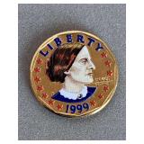 PROOF 1999 COLORIZED SUSAN B ANTHONY DOLLAR COIN - CHECKOUT
