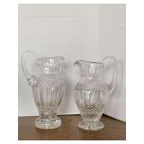 2 HEAVY LEAD CRYSTAL SMALL FOOTED PITCHERS 7 1/2" TALL, 7" TALL
