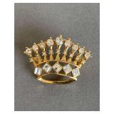 VINTAGE LARGE GOLD TONE CRYSTAL CROWN BROOCH - CHECKOUT