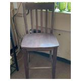 WOOD BAR STOOL (BACK 40 1/2" TALL, 24 1/2" TALL TO SEAT X 18 1/4" WIDE X 17" DEEP)