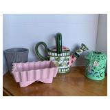 LOT TO INCLUDE LENOX CERAMIC WATERING CAN, FLOWERS POTS & MORE