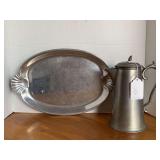WILTON PEWTER PLATTER 17" X 10 3/4" & VINTAGE KENT PEWTER COFFEE POT