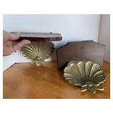 PAIR BRASS/WOOD WALL SCONCES 10" X 6 1/2"