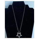VINTAGE EASTERN STAR RHINESTONE STAR PENDANT ON 17" SILVERTONE CHAIN - CHECKOUT