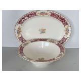 VINTAGE HOMER LAUGHLIN "MAJESTIC FLORAL" OVAL PLATTER & ROUND SERVING BOWL