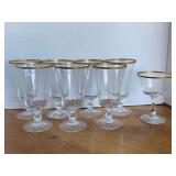 7 VINTAGE FOSTORIA "RICHMOND GOLD" WATER/TEA GLASSES & 1 TALL SHERBET GLASS