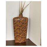 TALL POTTERY WOOD LOOK DECORATIVE VASE 16" TALL X 8" WIDE