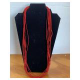 8 MULTI STRAND RED BEADED NECKLACE W/ STERLING SILVER 925 CLASP - CHECKOUT