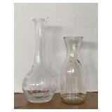VINTAGE EMBOSSED PAUL MASON MILK JAR & VINTAGE TALL ETCHED FLORAL DESIGN WINE DECANTER