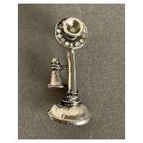 VINTAGE SILVERTONE CANDLESTICK TELEPHONE BROOCH W/ RHINESTONES - CHECKOUT