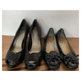 USED J. RENEE BLACK FLATS SIZE 7 1/2-8 & USED ALEX MARIE BLACK HEELS SIZE 6 1/2-7