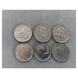 6 BERMUDA 10 CENT COINS (1978, 1988, 1985, 1990, 1994, 2005) - CHECKOUT