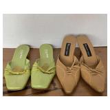 USED ETIENNE AIGNER CAMEL LEATHER HEELS SIZE 8 1/2M & USED MASSIMO BALDI SEAFOAM FLATS SIZE 7 1/2
