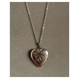 SILVERTONE ETCHED HEART LOCKET ON SILVERTONE CHAIN 18" LONG - CHECKOUT