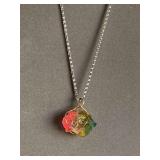 WIRE WRAPPED RAINBOW QUARTZ PENDANT ON SILVERTONE CHAIN 20" LONG - CHECKOUT