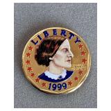 PROOF 1999 COLORIZED SUSAN B ANTHONY DOLLAR COIN - CHECKOUT
