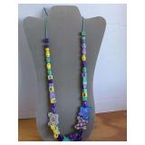 HANDMADE HAND PAINTED WOODEN BEAD & BUTTERFLY NECKLACE 28" LONG - CHECKOUT