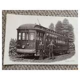 J.E. ADAMS SIGNED 222/250 BLACK & WHITE READY TO FRAME MACON RAILROAD TROLLY CART/HOUSTON AVE 18X12