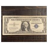 1957B $1 BLUE SEAL SILVER CERTIFICATE NOTE (CRISP) - SERIAL NO X95583348A