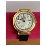 VINTAGE LADIES MICHELLE LOUISE WATCH - GOLD TONE BLACK BAN & LARGE NUMBERS - CHECKOUT