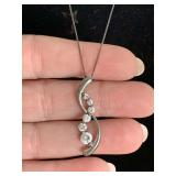 STERLING SILVER CZ INTERTWINED PENDANT NECKLACE 18" LONG