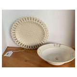 WHITE BASKET WEAVE TRAY MADE IN ITALY 10 1/2" X 9 1/2" & VINTAGE SERVING BOWL BY SALEM CHINA COMPANY "COMMODORE" 9" ROUND