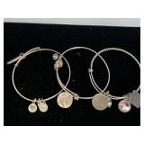 VINTAGE SENSATIONAL CHARM FRIENDSHIP STAINLESS STEEL & SILVER PLATED CHARMS ON SILVER PLATED EXPANSIVE BANGLE & 2 VINTAGE ALEX AND ANI STAINLESS EXPANDABLE BANGLE W/ CHARMS - CHECKOUT