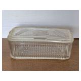 VINTAGE MEDIUM HAZEL ATLAS REFRIGERATOR DISH W/ VEGETABLE EMBOSSED LID 8 3/4" LONG X 4" WIDE X 3 1/2" TALL